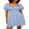 thumbnail image 1 of Robe à Manches Bouffantes Col Carré pour Femmes Mini A-Line Été Robes Cravate Robe de Soleil Mini Robe, 1 of 9