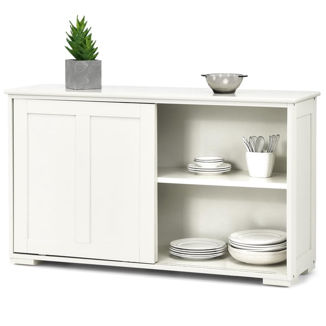 Giantex Kitchen Cabinet, Storage Sideboard, Stackable Buffet Cabinet w/Antique Look, 2 Sliding Door, Bar Cabinet for Kitchen, Dining Room, Antique White