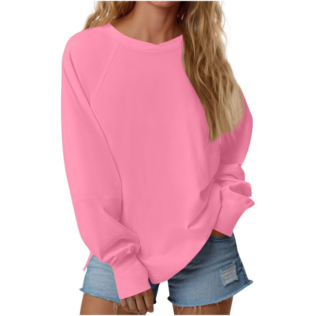 Tumotour Chandails à Col Rond pour Femmes, Coupe Ample, Uni, Manches Longues, Chandail Doux à Col Rond, Chandails à Capuchon, Mode, Chemisier Léger, Hauts, Vêtements, Confortable, Tenues d'Automne et d'Hiver, Hauts
