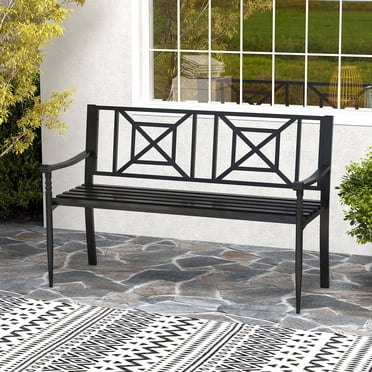 Costway Banc de Jardin pour Patio Cadre en Acier Parc Cour Mobilier d'Extérieur Chaise de Véranda Noir