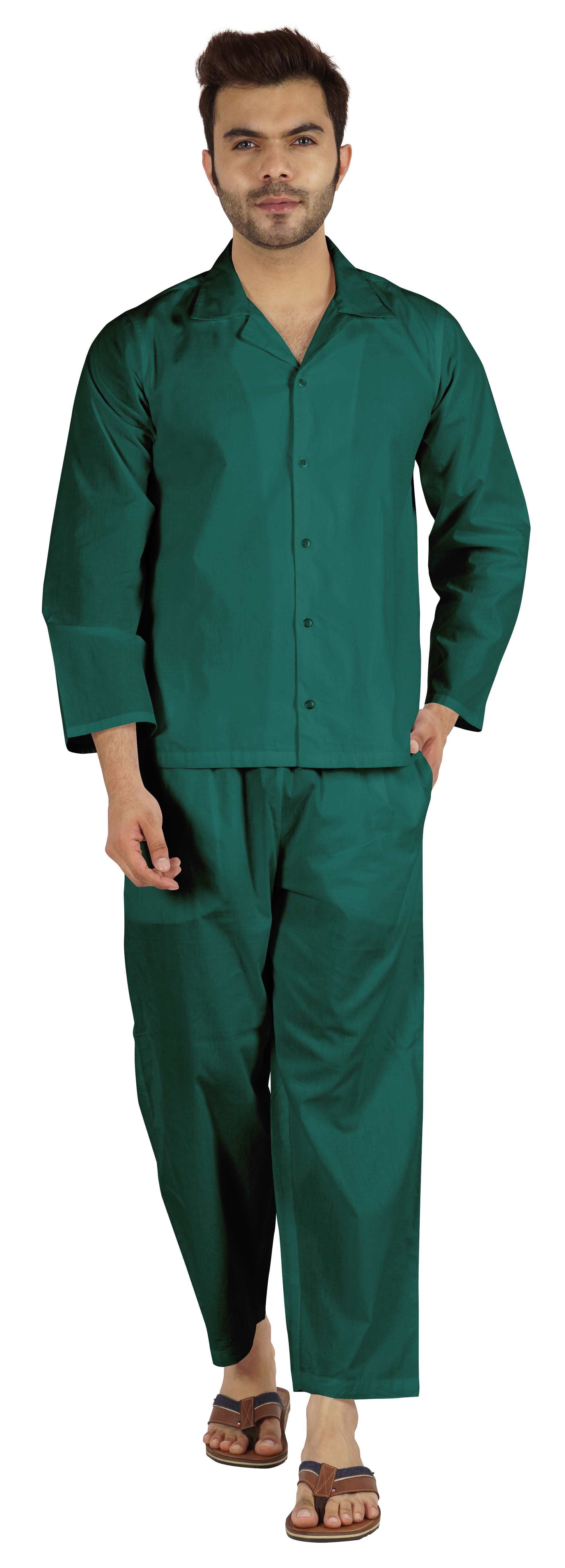 Inkmeso Ensemble de Pyjama Classique Uni en Coton, Pyjama Boutonné pour Hommes, 2 Pcs, Tenue de Nuit