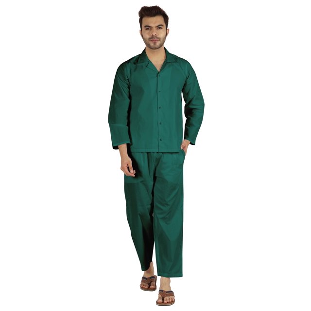 Inkmeso Ensemble de Pyjama Classique Uni en Coton, Pyjama Boutonné pour Hommes, 2 Pcs, Tenue de Nuit