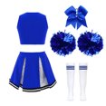 thumbnail image 2 of Aislor Robe de Cheerleading pour Filles Enfants Tenue d'Uniforme de Cheerleader et Couvre-Chef Ensemble de Chaussettes à Pompons Bleu Ciel Complet 4, 2 of 5