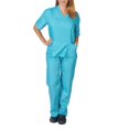 thumbnail image 1 of Tralilbee Ensemble d'Uniforme d'Infirmière pour Femmes – 2 Poches (Col en V avec Pantalon Cargo), 1 of 5