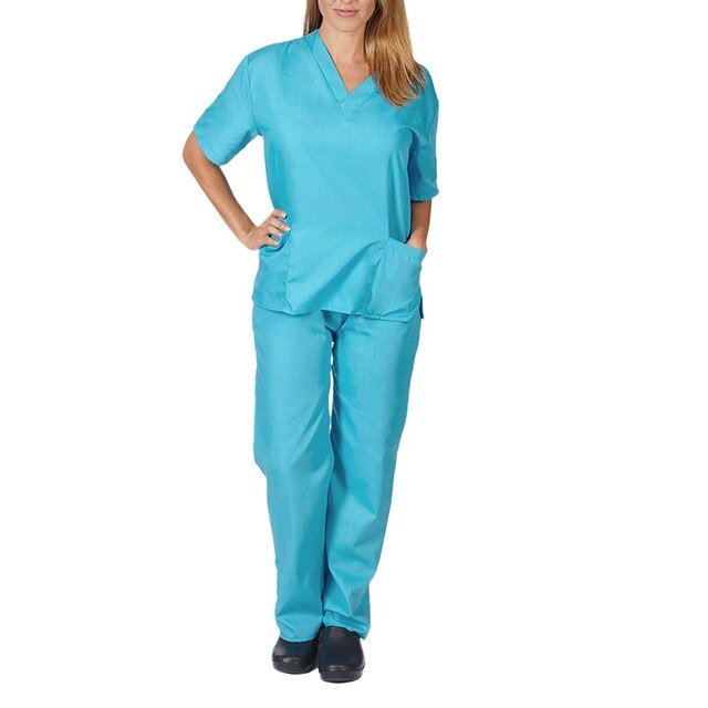 Tralilbee Ensemble d'Uniforme d'Infirmière pour Femmes – 2 Poches (Col en V avec Pantalon Cargo)