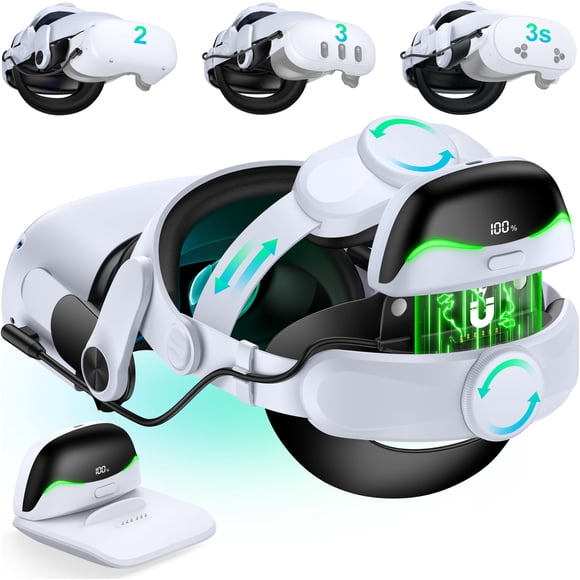 DXKK for Oculus Quest 2 Head Strap with Battery Pack - Magnetic & Extended 6H & Digital Display, Double Dials, Quick-Switch Reality Mode, Comfort VR
