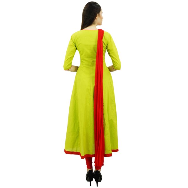 Atasi Robe Anarkali Verte de Designer pour Femme Salwar Ensemble Ethnique Indienne en Coton-8
