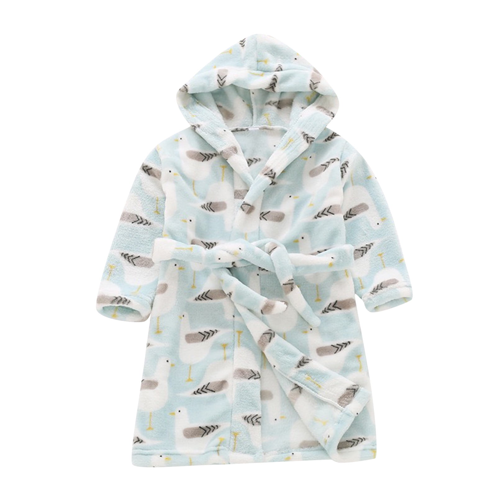 Rongler Toddler Baby Boys Girls Cartoon Bathrobes Flannel Night-Robe Sleepwear Girls Coat & jacket Light Blue 120/3 Y-4 Y