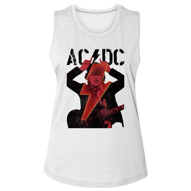 Débardeur T-Shirt pour Femme AC/DC Angus Horns and Bolt Blanc