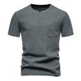 thumbnail image 1 of Penkiiy T-Shirts Henley à Manches Courtes Décontractés d'Été pour Hommes, Patte de Boutonnage, T-Shirts Unis à Col Rond, m Gris Foncé, 1 of 5