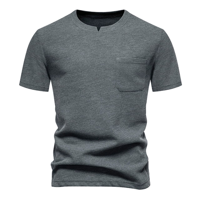 Penkiiy T-Shirts Henley à Manches Courtes Décontractés d'Été pour Hommes, Patte de Boutonnage, T-Shirts Unis à Col Rond, m Gris Foncé