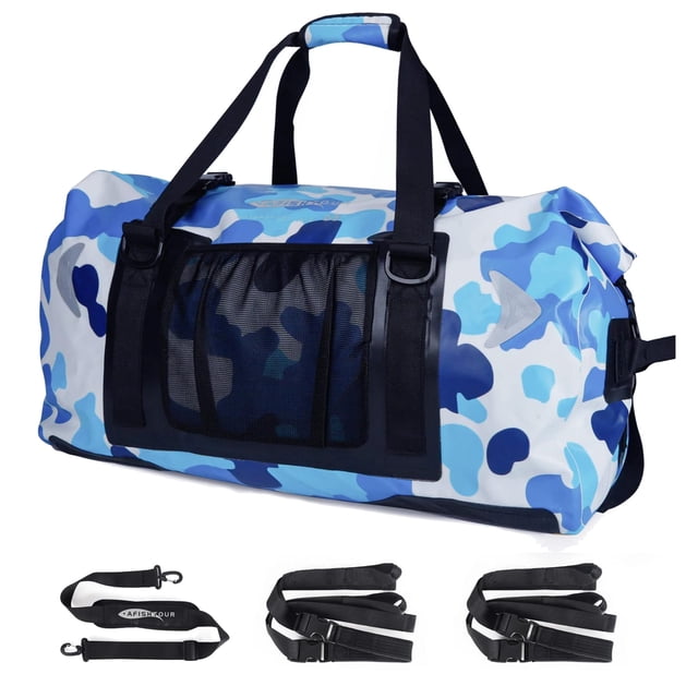AFISHTOUR Motorcycle Waterproof Duffel Bag, 65L Motorcycle Dry Bag with Quick-fixed Straps for Travel, Kayaking, Camping (Blue)