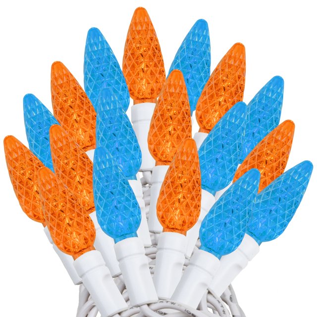 Novelty Lights 24FT 70 LED C6 Mardi Gras String Lights, Teal & Orange