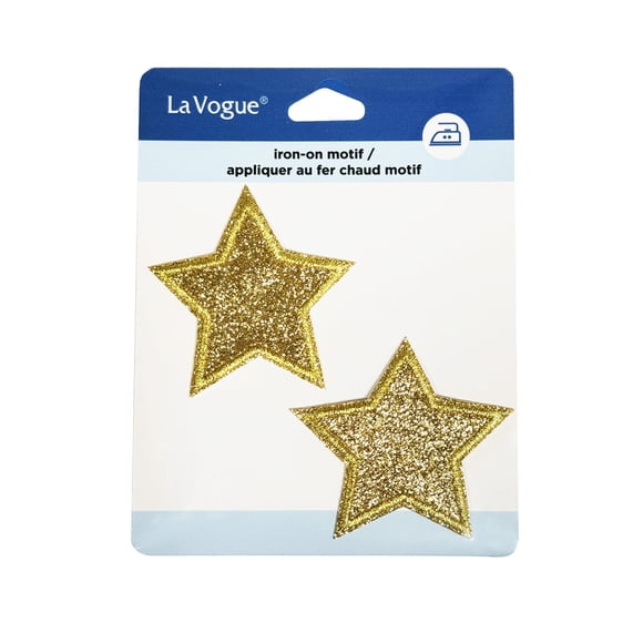 LA VOGUE Gold Stars Embroidered Iron-On Patches, 2 pcs - ~11.43 × 8.89 cm (4.5 × 3.5 in)
