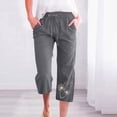 thumbnail image 1 of Simua Linen Capris for Women Elastic Waist Summer Loose Wide Leg Trousers, 1 of 5