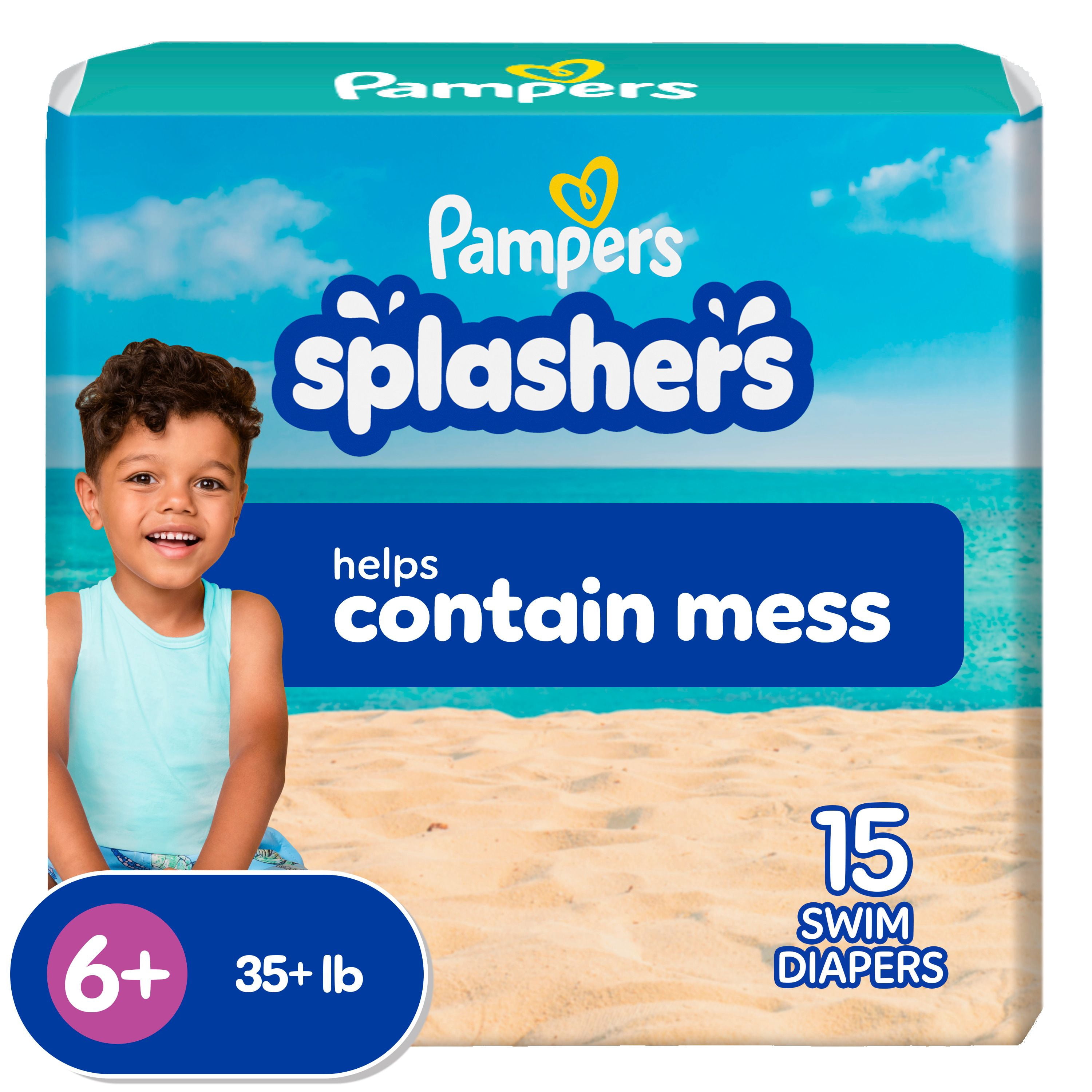 Pampers Splashers Swim Diapers, Size 6+, 15 Count, Disposable Swim Diapers, Contains Mess, No Swell