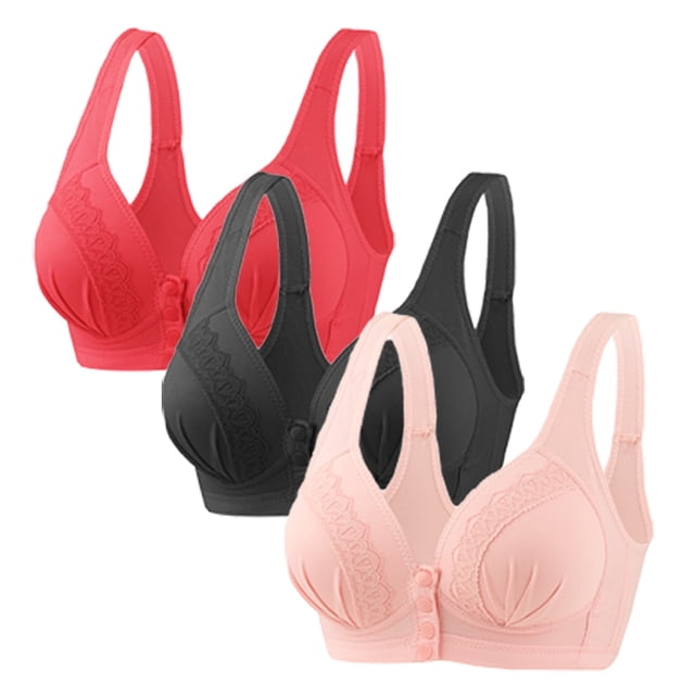 Timegard 3pc Wireless Bras for Women Front Closure Full Support Wide Strap Comfort Breathable Everyday Bra