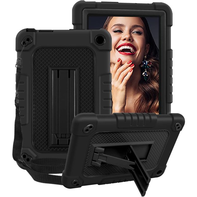 Mignova for Amazon All-New Fire 7 Tablet (12th Generation,2022 Release) Case,Heavy-Duty Rugged Kickstand Shockproof Kids with Shoulder Strap Case for Fire 7 Tablet 2022 Release(Black/Black)
