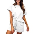 thumbnail image 1 of Mikilon Ensemble de Sport Confortable pour Femmes Couleur Unie Nouvelle Mode Décontractée Haut à Manches Longues et Shorts Ensemble de Haut/chemise à Col Rond Blanc m, 1 of 5