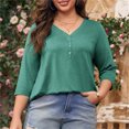 thumbnail image 4 of Jsaierl Womens Solid Color Loose Plus Size Tops 3/4 Sleeve V Neck Casual Blouses Basic Lightweight Simple Shirts, 4 of 9