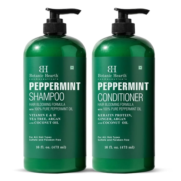 Botanic Hearth Peppermint Oil Shampoo And Conditioner Set | Hair Blooming Formula With Keratin | Fights Hair Loss | Sulfate Free For Men And Women | 16 Fl Oz X 2