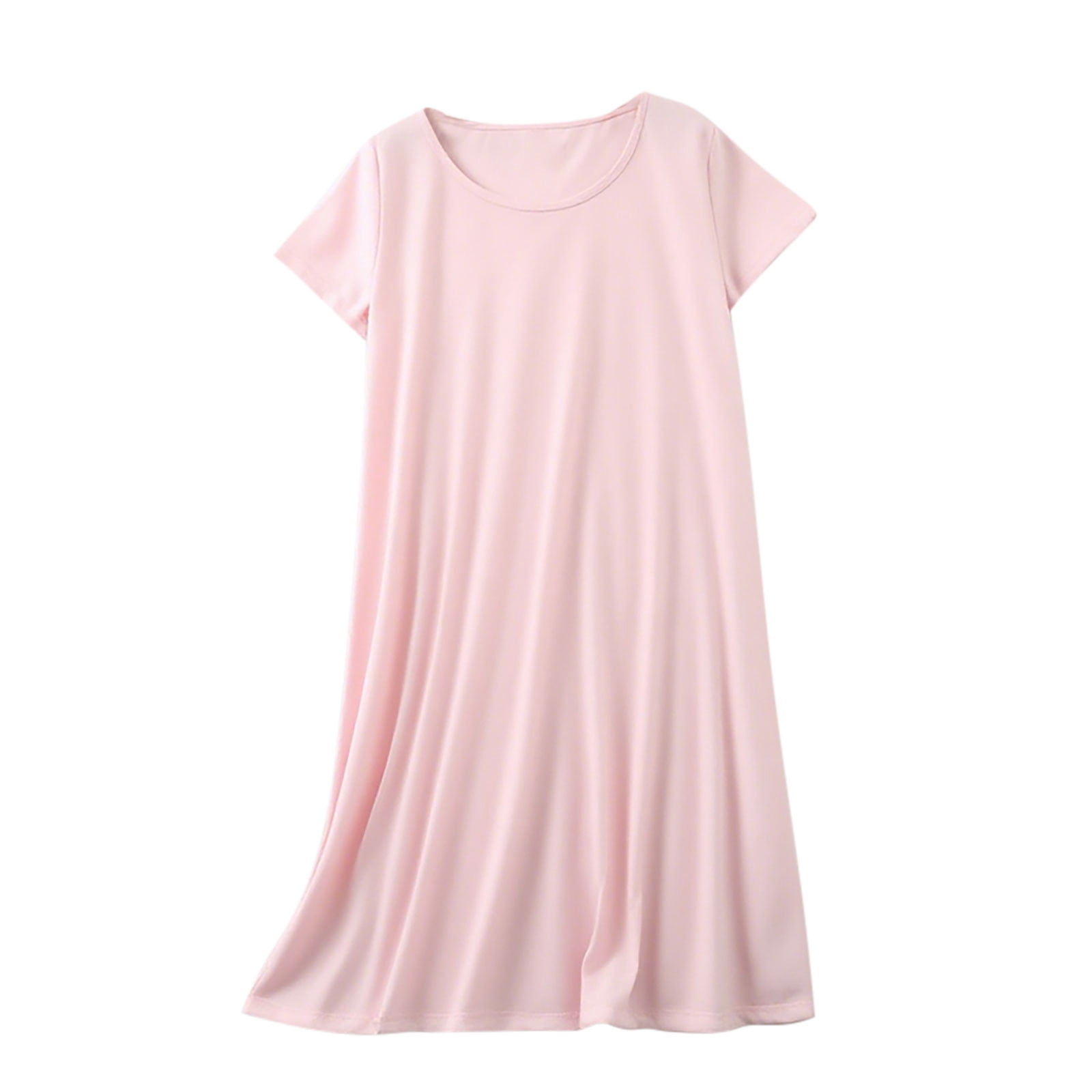 Yuyuzo Chemises de Nuit pour Femmes à Manches Courtes, Robes de Détente et de Sommeil, Amples, Basiques, Unies, Col Ras du Cou, T-Shirts Confortables, Nuisette