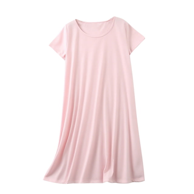 Yuyuzo Chemises de Nuit pour Femmes à Manches Courtes, Robes de Détente et de Sommeil, Amples, Basiques, Unies, Col Ras du Cou, T-Shirts Confortables, Nuisette
