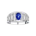 thumbnail image 1 of RYLOS Rings for Women Sterling Silver Ring Classic Style 7X5MM Oval Gemstone &  Diamond Ring September Blue Star Sapphire Jewelry Size 9, 1 of 7