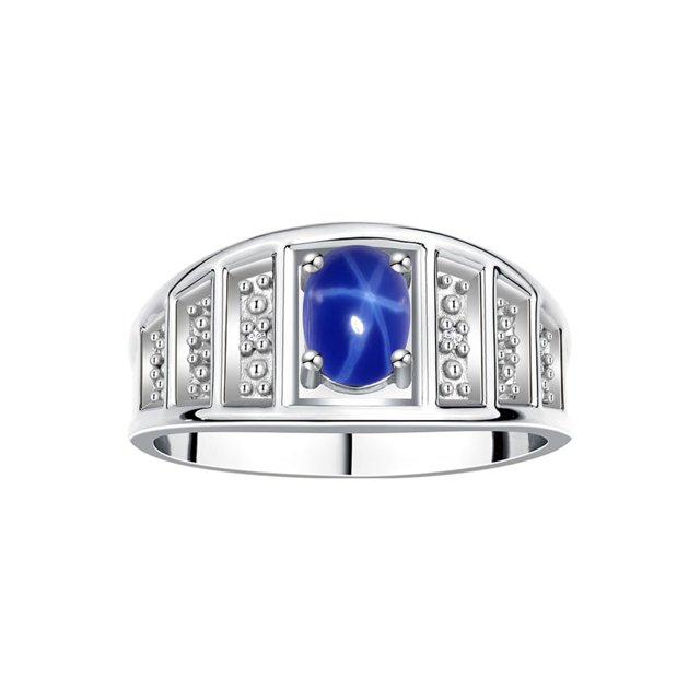 RYLOS Rings for Women Sterling Silver Ring Classic Style 7X5MM Oval Gemstone & Diamond Ring September Blue Star Sapphire Jewelry Size 9