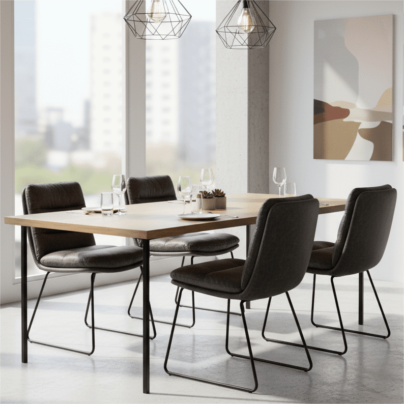 Homy Casa Set of 4 Upholstered Dining Chairs with Sled Metal Legs and Channel Tufted Seat for Kitchen Dining Room and Loft Spaces