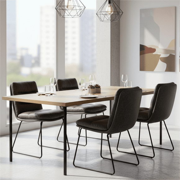Homy Casa Set of 4 Upholstered Dining Chairs with Sled Metal Legs and Channel Tufted Seat for Kitchen Dining Room and Loft Spaces