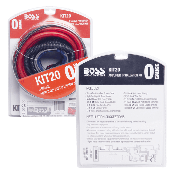 BOSS Audio Systems KIT20 0 Gauge Car Amplifier Installation Wiring Kit - A Car Amp Wire Kit Helps You Make Connections and Brings Power To Your Radio, Subwoofers and Speakers