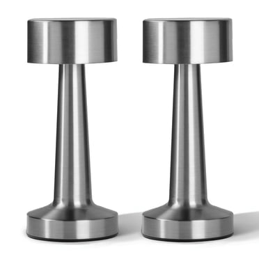 Bell + Howell Chelsea Table Lamp Small Cordless Touch LED Rechargeable Lamp for Bedside Desk Nightstand Silver - pack of 2