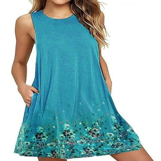 Women‘s Plus Size Sleeveless Swing Mini Dresses Summer Beach A Line Sundress