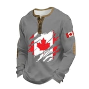 Canadian Print Button Down Long Sleeve Shirt for Daily Wear with Comfortable Crew Neck and Casual Style Men T Shirt Long Sleeve Tee