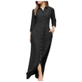 thumbnail image 2 of Babysbule Liquidation Robes pour Femmes Mode Dames Col Rabattu Ample et Confortable Manches Longues Longue Robe Maxi Jupe, 2 of 8