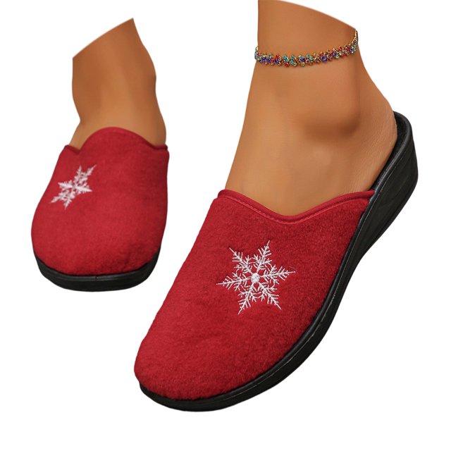 Women Fashion Slip on Slippers Snowflake Design Flock Material Semi Enclosed Toe Soft Sole Casual Slide Sandals