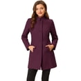 thumbnail image 1 of INSPIRE CHIC Women's Winter Overcoat Stand Collar Single Breasted Mid-thigh Long Coat Purplish Red XL, 1 of 5