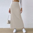 thumbnail image 2 of Jupe Crayon Midi Fendue en Tricot Côtelé Extensible Taille Haute pour Femmes, 2 of 6