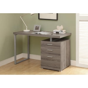 Monarch Specialties Bureau d'ordinateur, Bureau à la maison, Ordinateur portable, Gauche, Installation droite, Tiroirs de rangement, 48"l, Travail, Métal, Stratifié, Brun, Gris, Contemporain, Moderne