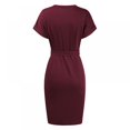 thumbnail image 4 of Basique V Cou Casual Robe à Manches Courtes Ceinturée Robe de Bureau Couleur Unie Parti Mini Robes Slim Robe Moulante Robe, 4 of 9