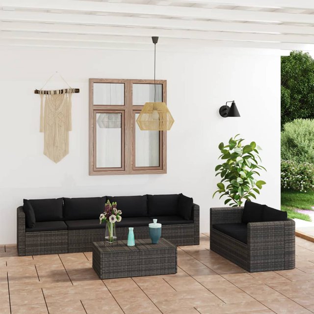 vidaXL Ensemble de Salon de Jardin 7 Pcs avec Coussins en Rotin Poly Gris