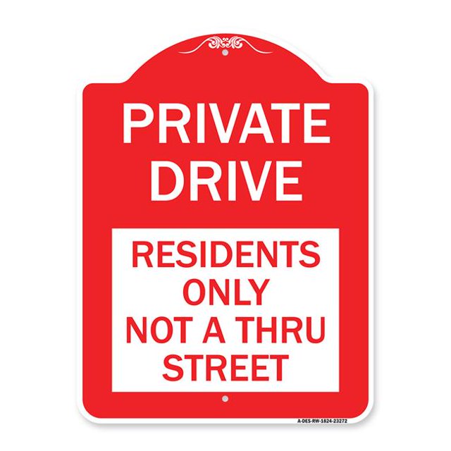 SignMission A-DES-RW-1824-23272 Panneau de Série Designer 18 x 24 Po - Panneau de Conduite Privée - Résidents Seulement Pas à Travers la Rue, Rouge & Blanc
