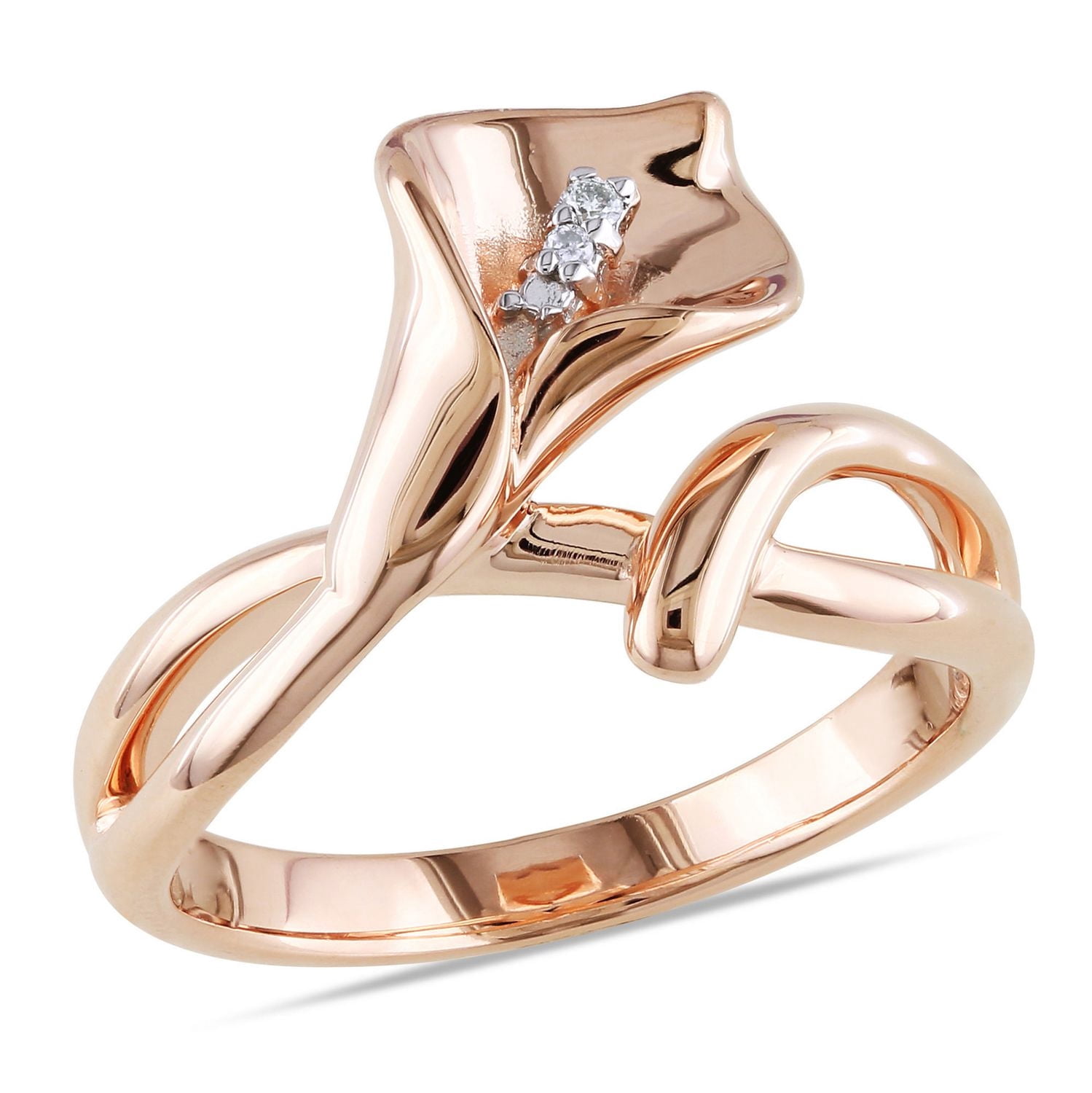 Miabella Diamond-Accent Rose Rhodium-Plated Sterling Silver Calla Lily Flower Ring