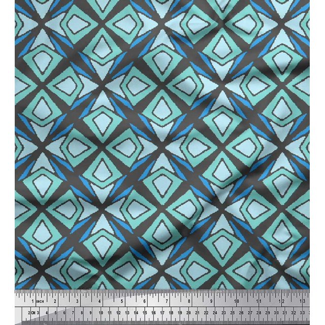 Soimoi Gray Poly Georgette Fabric Arrow & Diamond Geometric Printed Fabric 1 Yard 42 Inch Wide