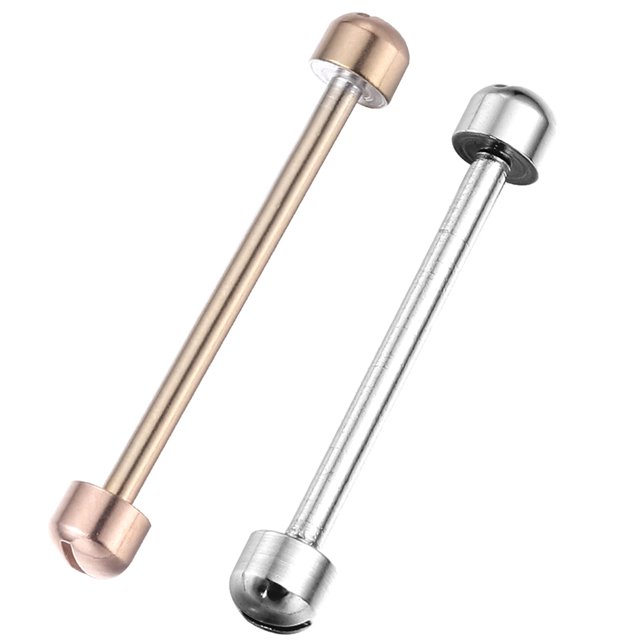 2 Pcs Tiges de Tube de Rechange Portatives à Vis Compatibles avec Bracelet de Montre. Comprend Deux Tiges Métalliques à Vis de Couleur Acier et Or rose, Mesurant Environ 2,30x0,40x0,40 cm. Conçues pour les Réparations de Bracelet de Montre et de Fermoir, Idéales pour Horlogers et Bijoutiers. Durables et Faciles à Installer.