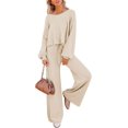 thumbnail image 2 of ORUYROP Ensemble de Pull 2 Pcs pour Femmes Haut Court à Manches Longues et Pantalon Large, 2 of 7