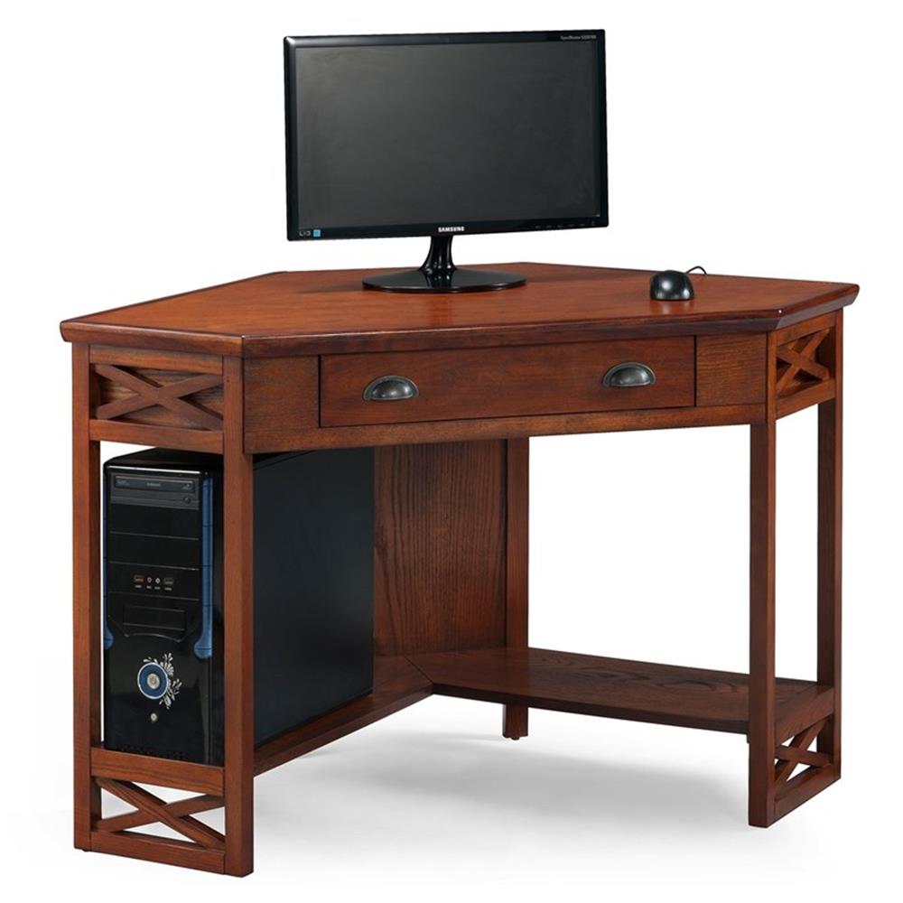 Scranton & Co Corner Computer Desk in Burnished Oak with Lower Shelf
