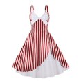 thumbnail image 1 of HKEJIAOI Liquidation d'Économies Robes Décontractées pour Femmes Cadeau de Noël Femmes Mode Décontractée Aguichant Été à Bretelles Nœud Décoratif Imprimé Rétro Panneau Robe Contrastée Rouge, 1 of 8