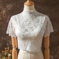 thumbnail image 1 of YAOBAMM Shirt False Collar Half High Collar Short Sleeve Fake Collar See through Solid Color Crochet Flower Pattern Lace Bottoming Top Stylish Clothing Accessories, 1 of 7